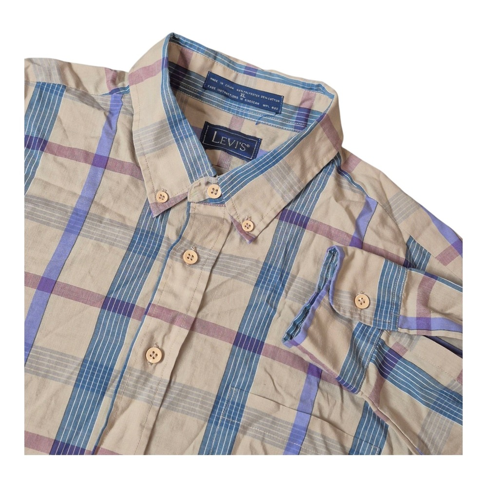 VTG Levi's Long Sleeve Button Down Cotton Shirt Windowpane Western Men's XL‎